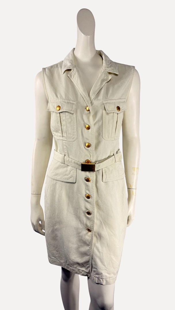 Robe chemise Cerruti Club vintage crème sans manches 42