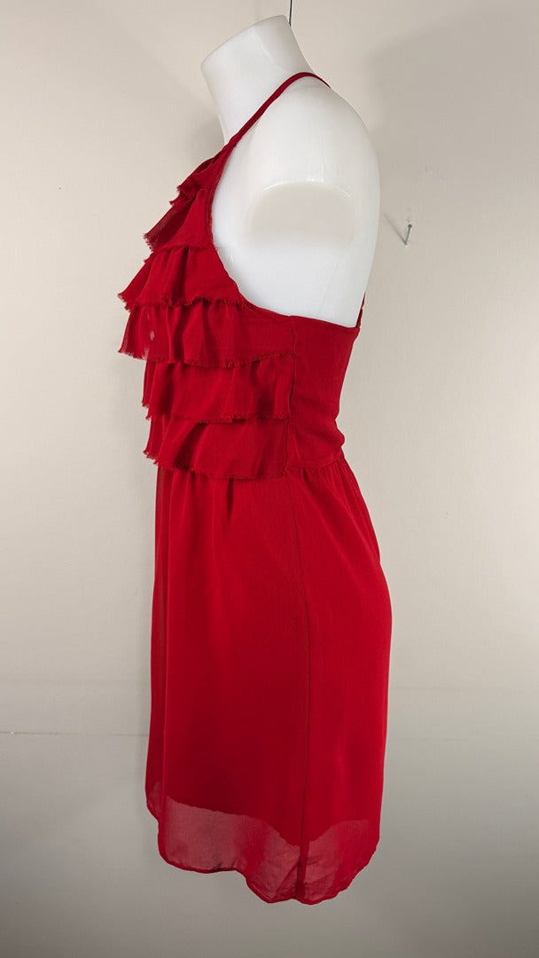 Robe Naf Naf 100% soie rouge volants dos croisé 38 7