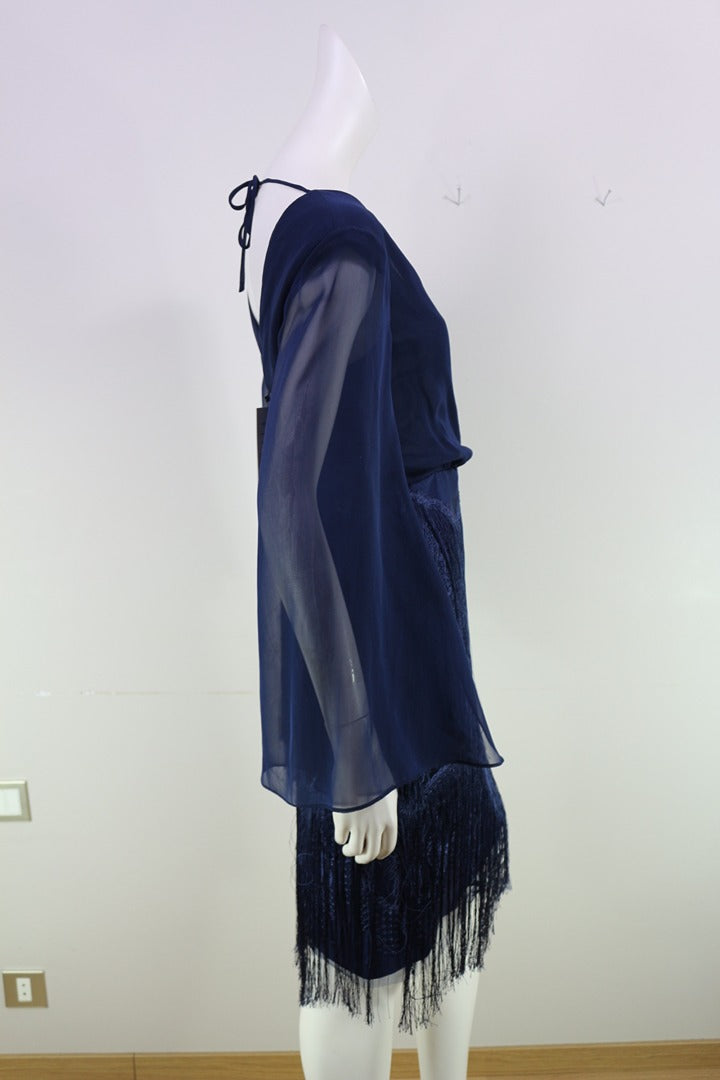 Robe cocktail Betzzia franges bleu marine Fr 38 M neuf avec étiquette 7
