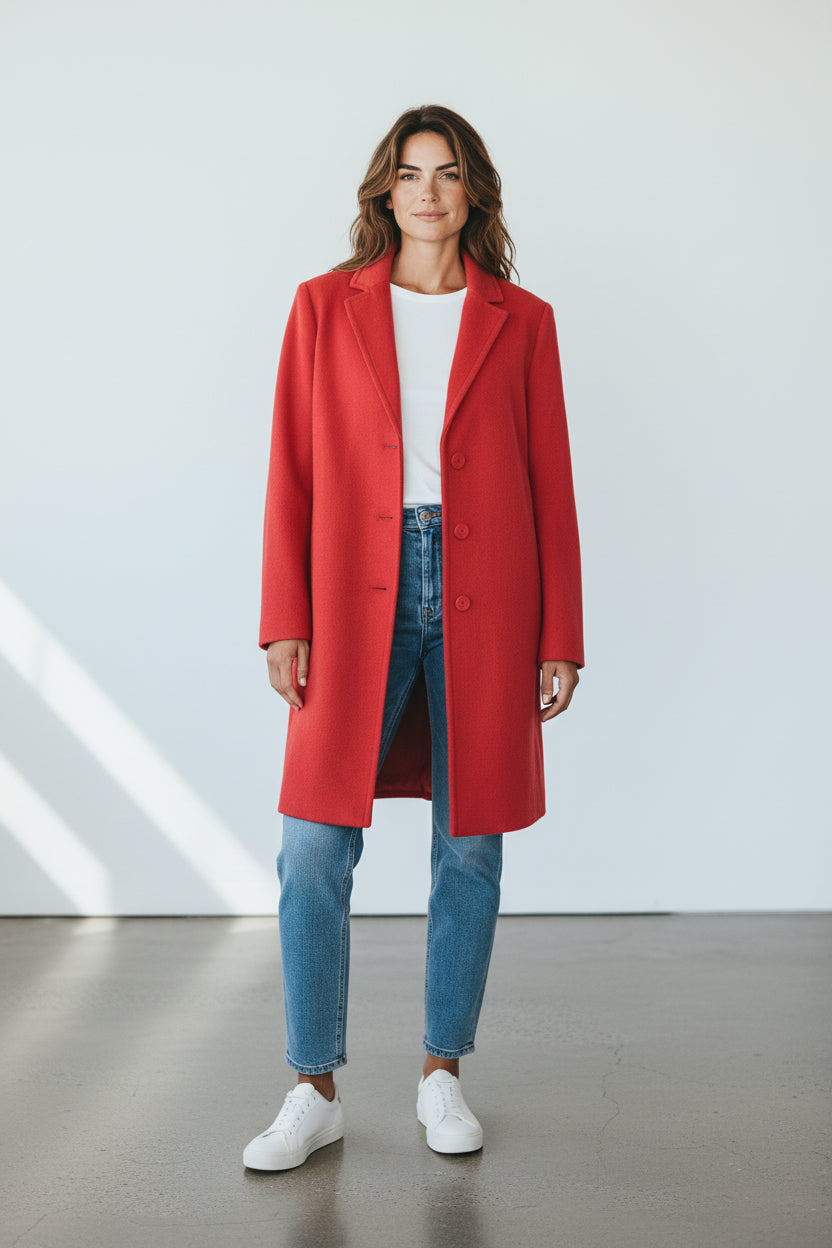 United Colors of Benetton Manteau mi-long Laine, Polyester Rouge XL  Neuf