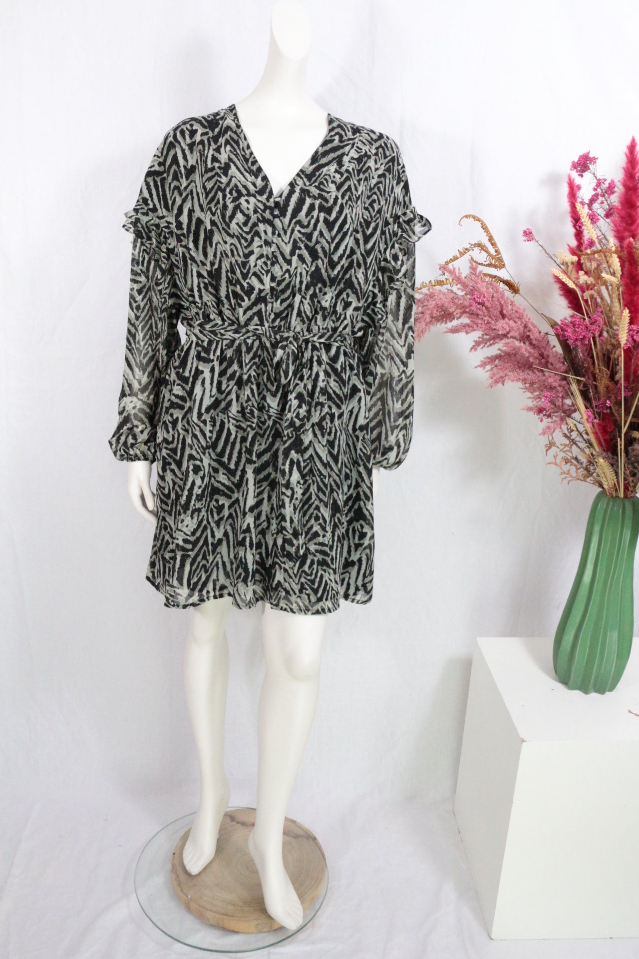 Twinset Robe courte Polyester Kaki, Noir XL  Neuf