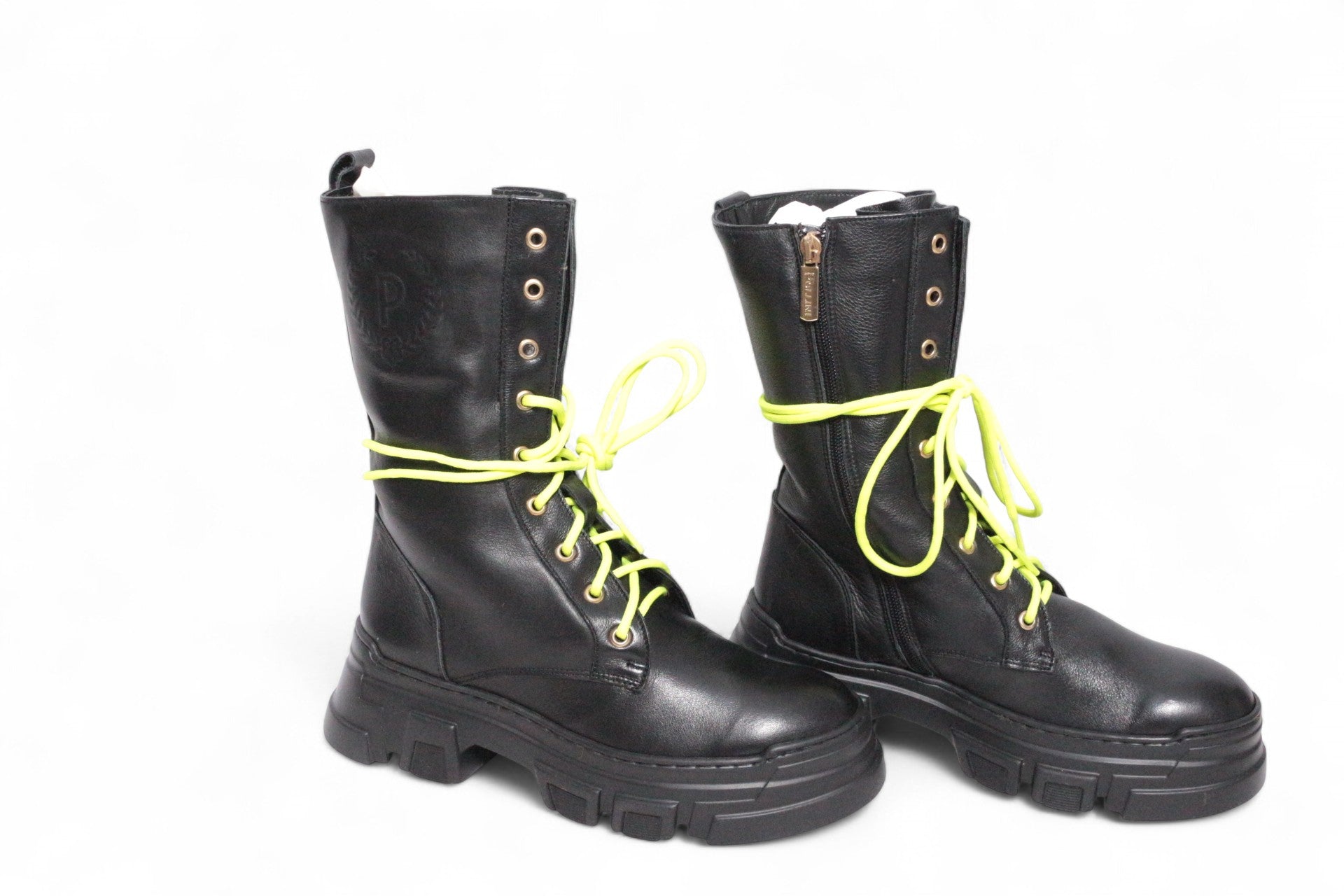 Pollini Bottines à lacets Cuir Noir, Vert  38 Neuf 9