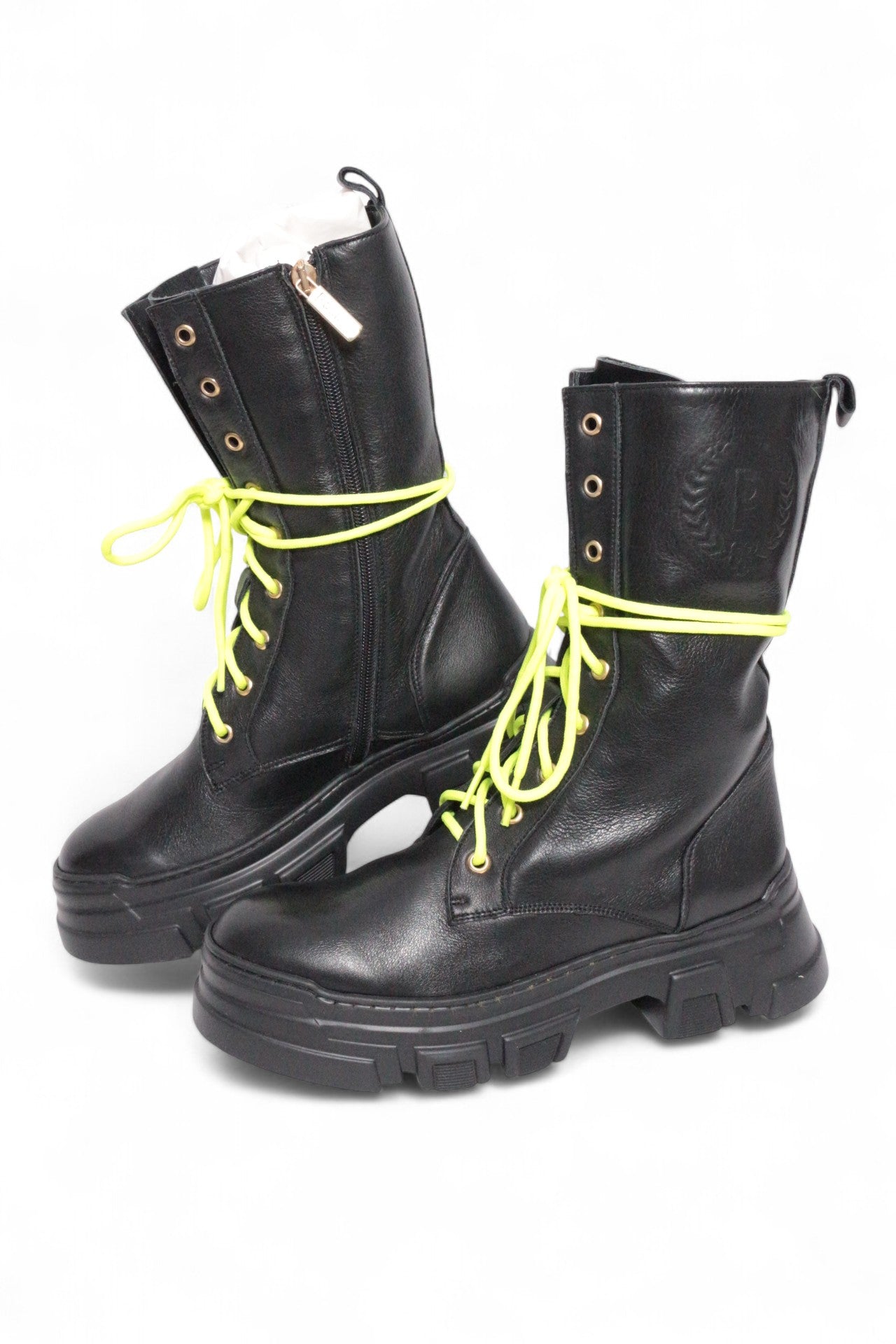 Pollini Bottines à lacets Cuir Noir, Vert  38 Neuf 11