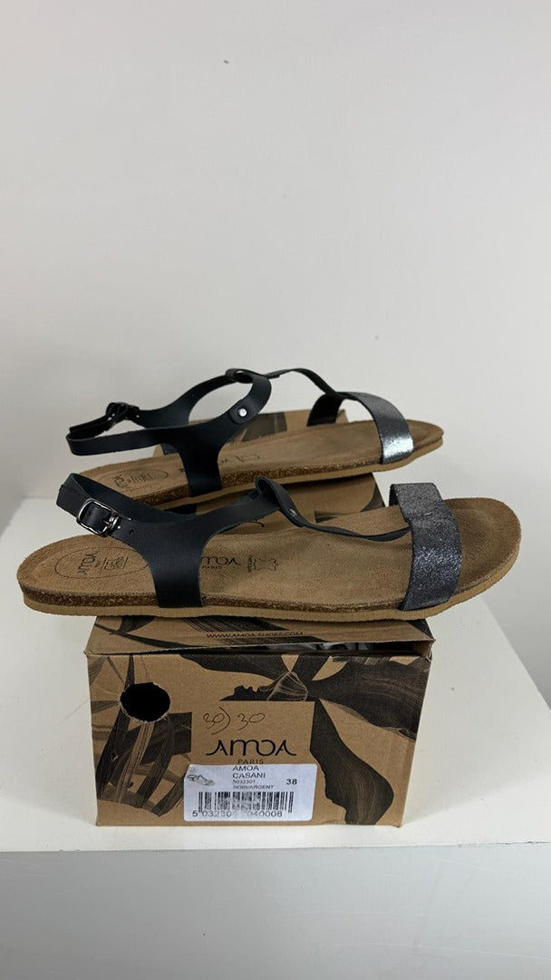 Sandales en cuir Amoa Casani noir argent 38 confort gel 1