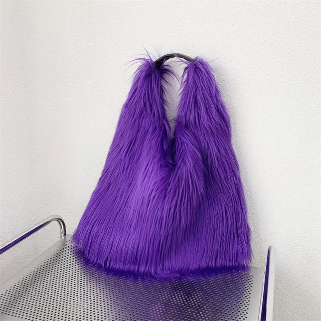 Grand sac porté épaule fausse fourrure moelleux 12 couleurs 13