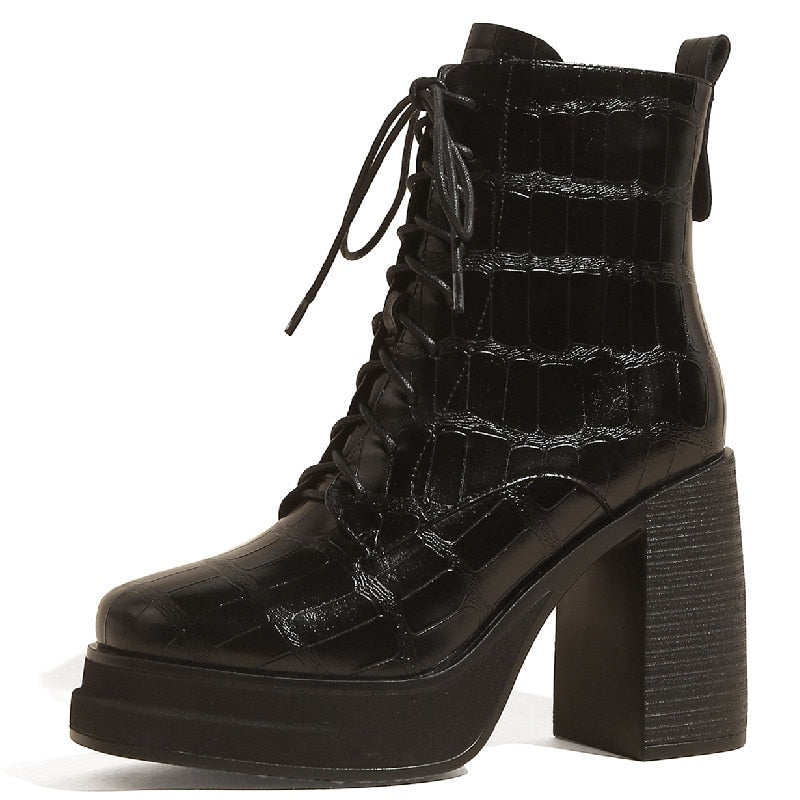 Bottines rétro cuir plateforme talon épais femme – photo 48 – Frippin'Dealz