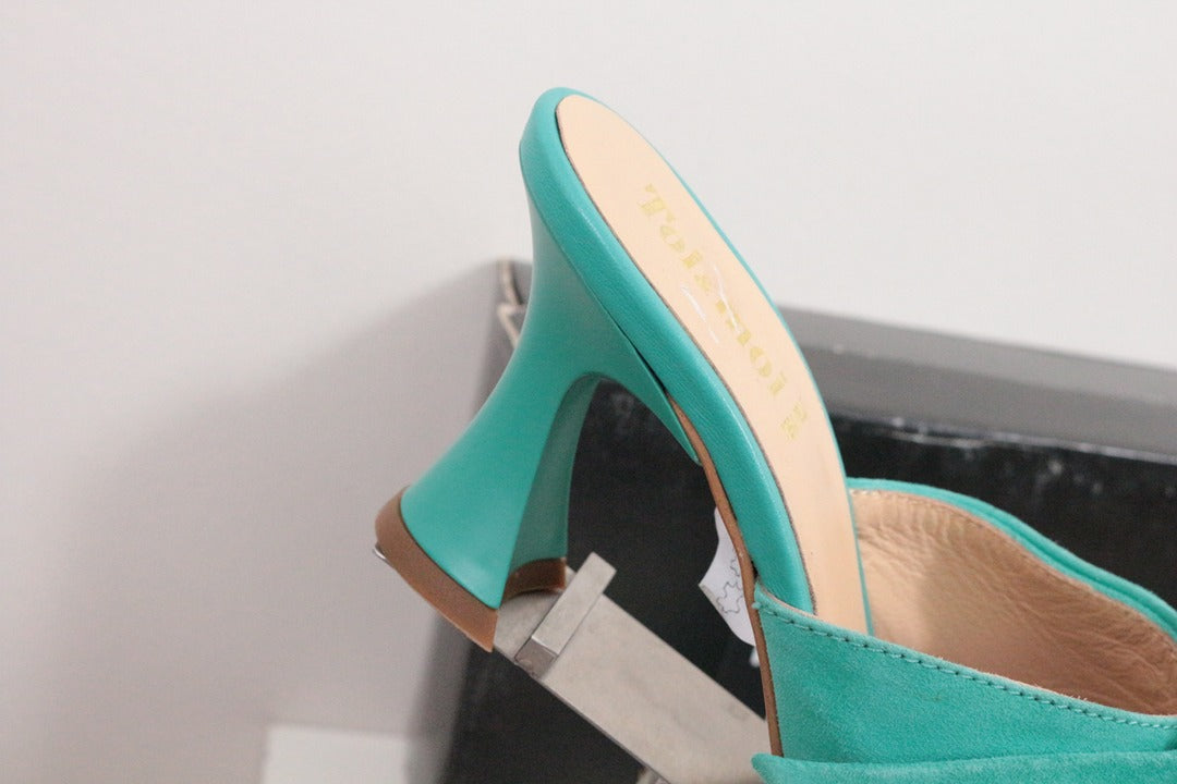 Mules à talon Toi & moi en cuir daim turquoise taille 36 3