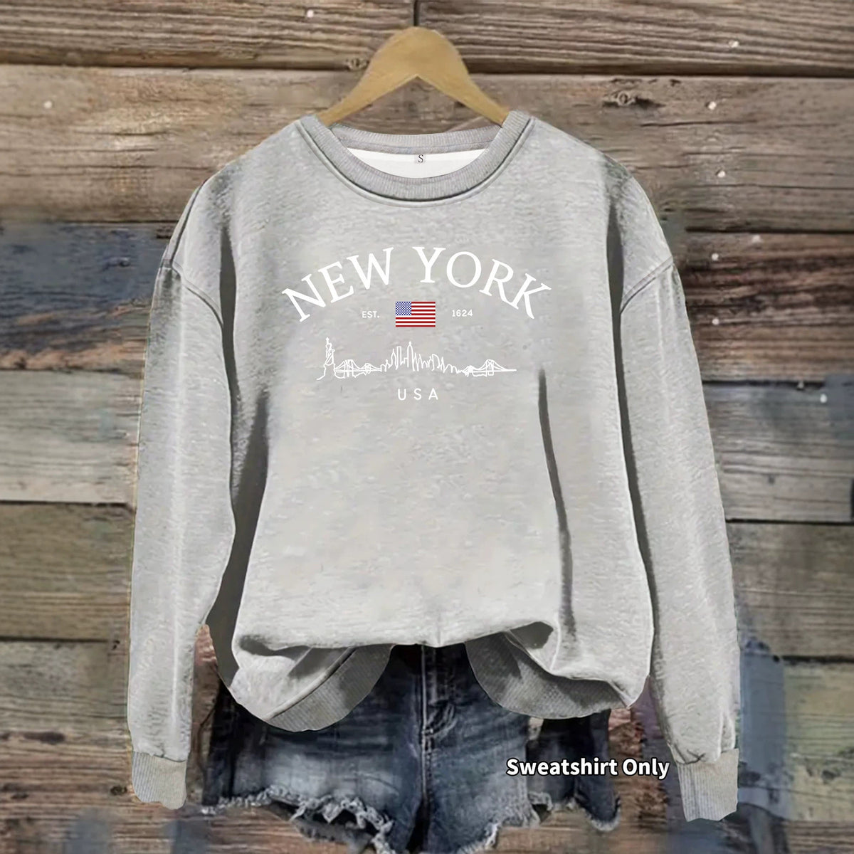 Sweat ample imprimé à col rond et manches lanternes, style urbain décontracté, pour femme, 7 coloris 4