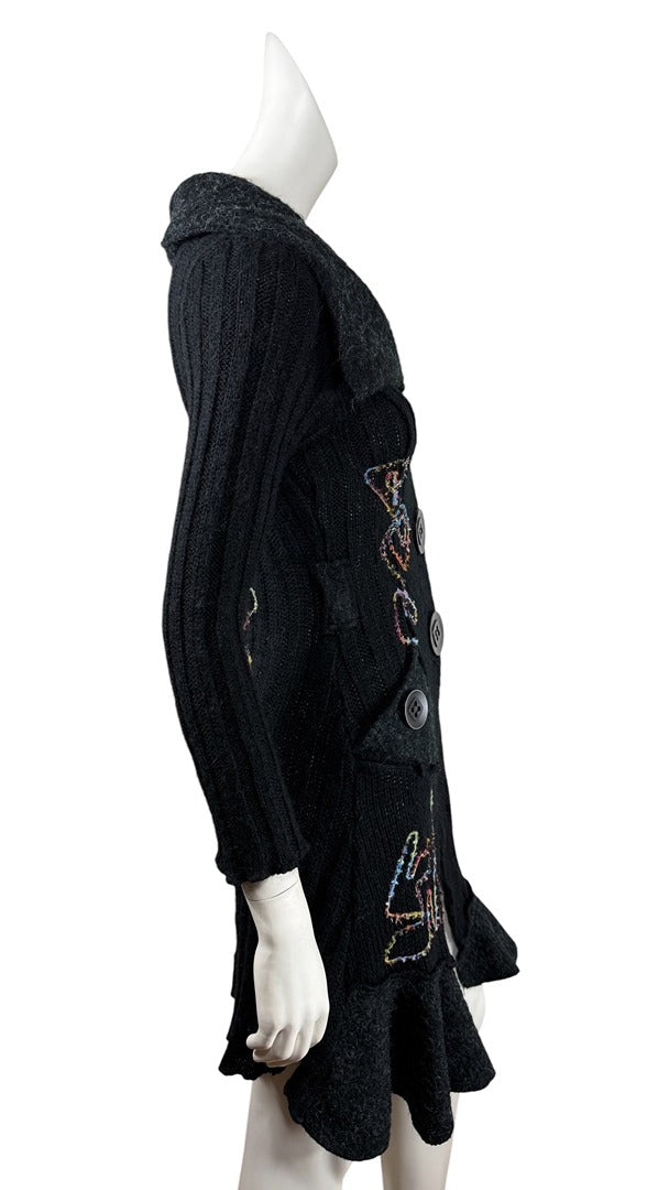 Cardigan long Grifflin Paris noir motif brodé vintage chic S 38 10