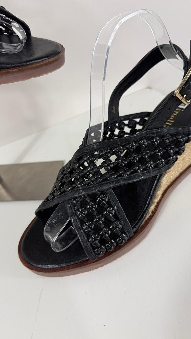 Sandales compensées Minelli cuir tressé noir 39 talon corde 7