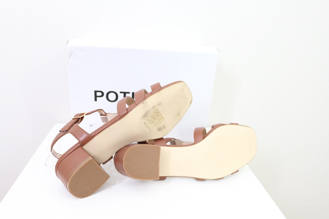 Sandales Poti Pati marron talon carré brides tressées 39 Neuf 9