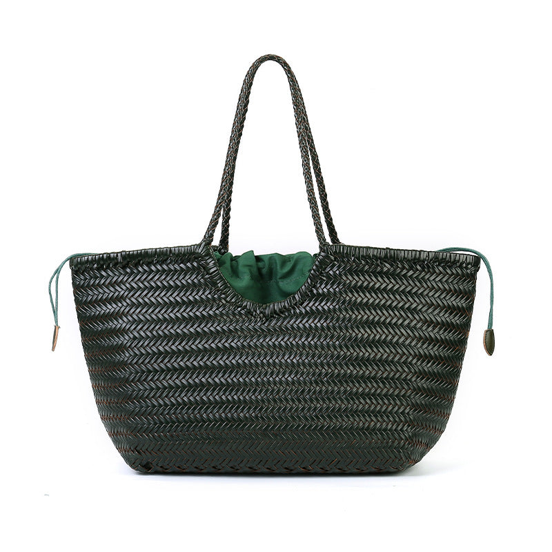 Grand sac cabas tissé en cuir véritable, fermoir magnétique, 6 coloris 6