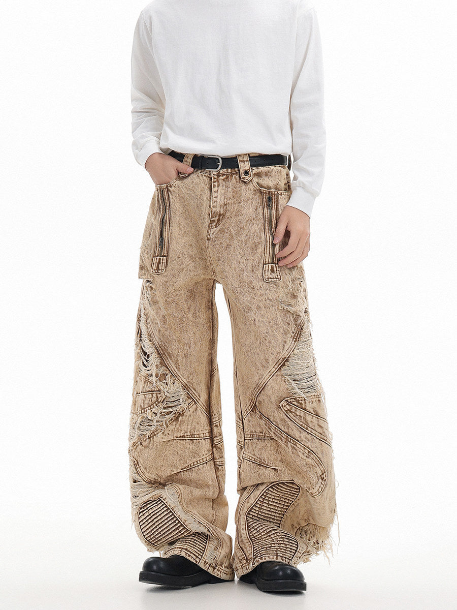 Pantalon en denim épais abricot à plis pour homme, coupe droite street 10