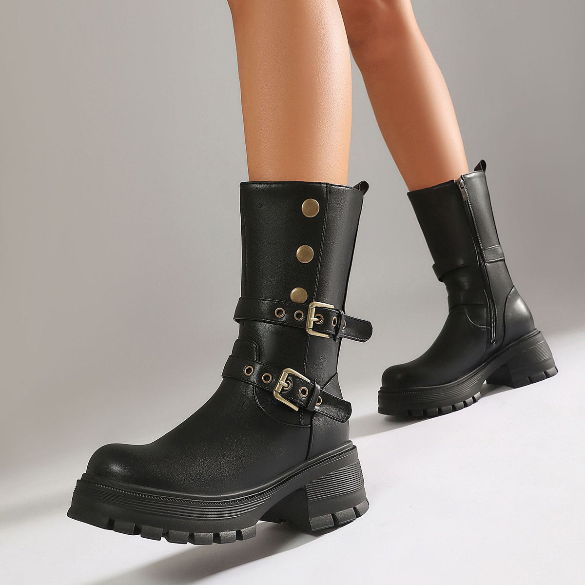 Bottines punk talon épais à boucles – photo 2 – Frippin'Dealz