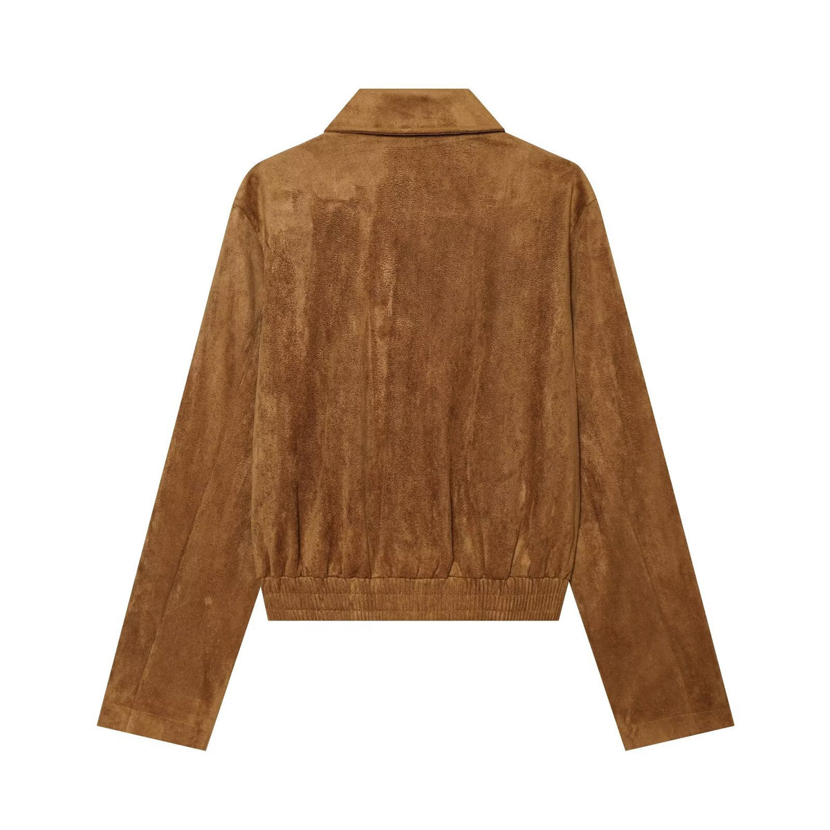 Veste courte à col montant effet daim et taille élastique pour femme, marron 3