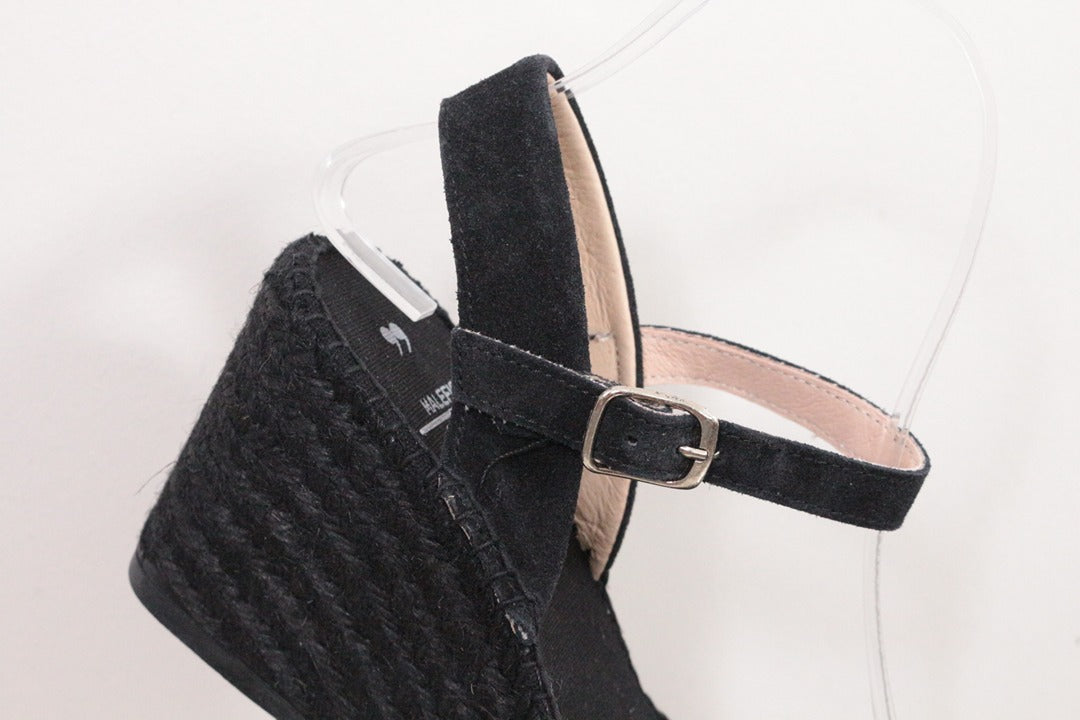 Sandales compensées espadrilles en daim noir clous taille 36 2