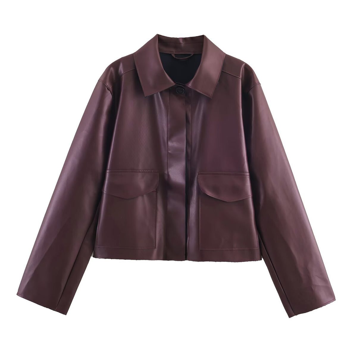 Veste courte en simili cuir bordeaux – photo 1 – Frippin'Dealz