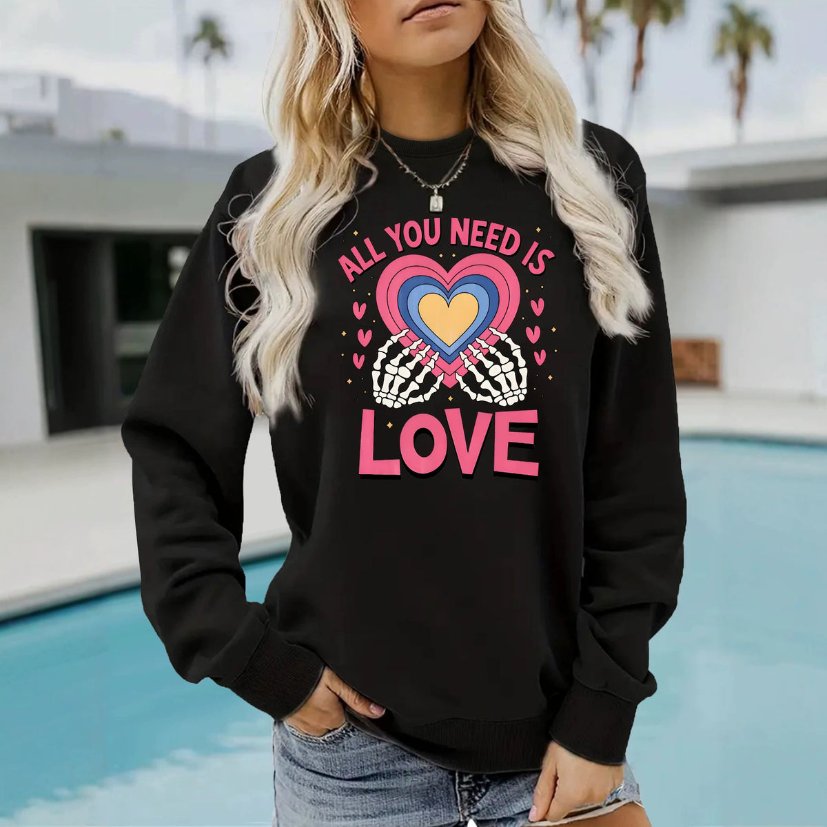 Sweat-shirt épais en molleton à col rond, imprimé graphique, manches lanternes, pour femme, 3 coloris 4