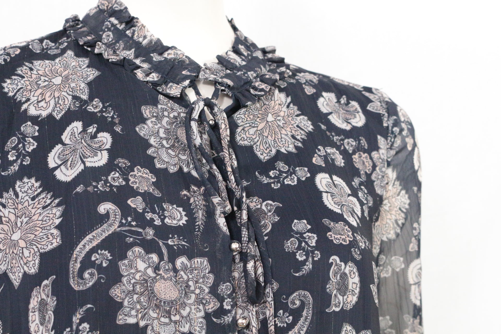 Robe longue Cortefiel bohème fleurie voile bleu marine T36/S NWT 3