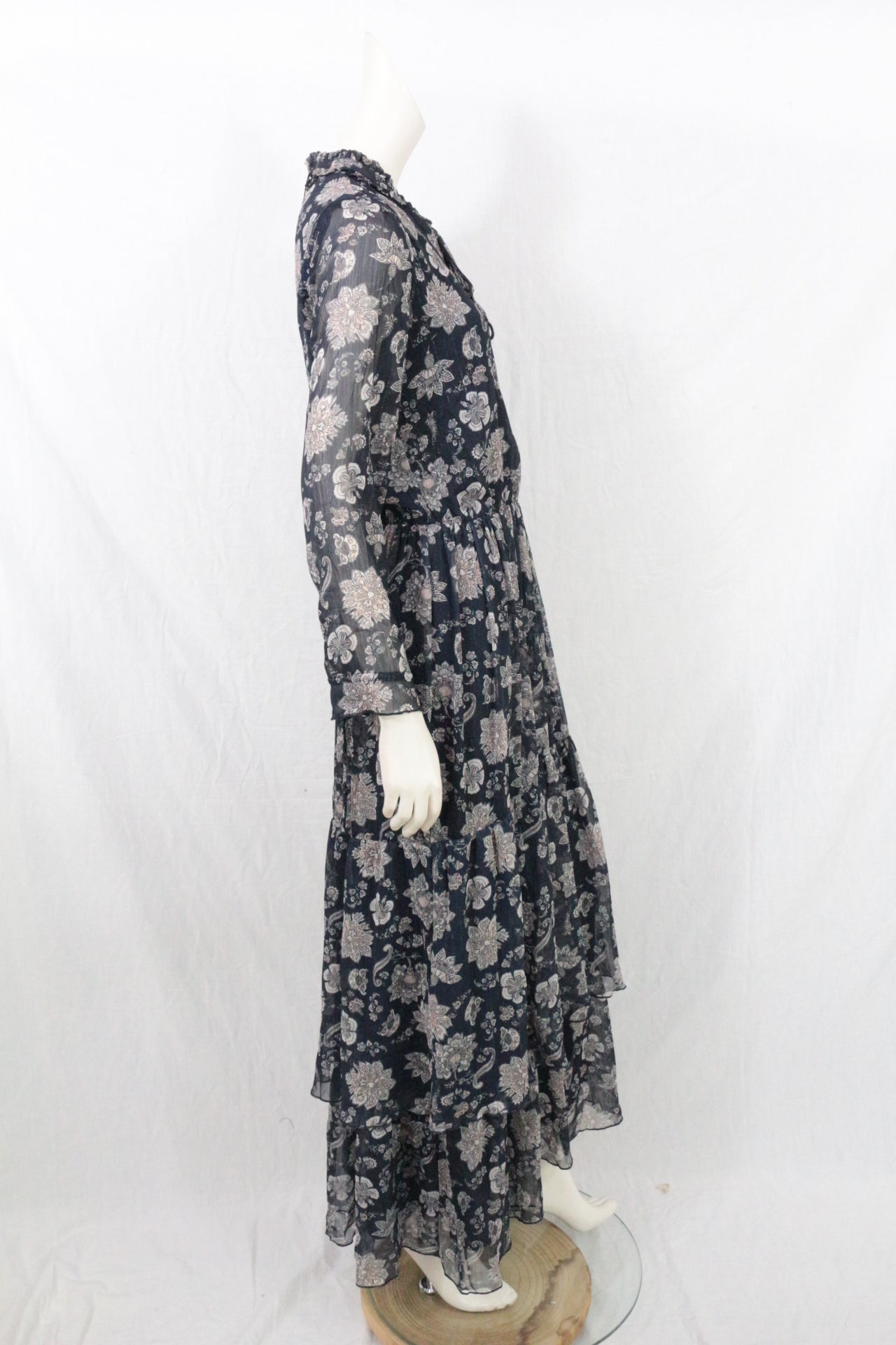 Robe longue Cortefiel bohème fleurie voile bleu marine T36/S NWT 4