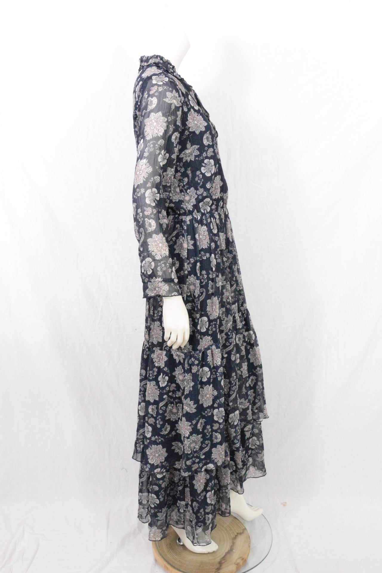 Robe longue Cortefiel bohème fleurie voile bleu marine T36/S NWT 5