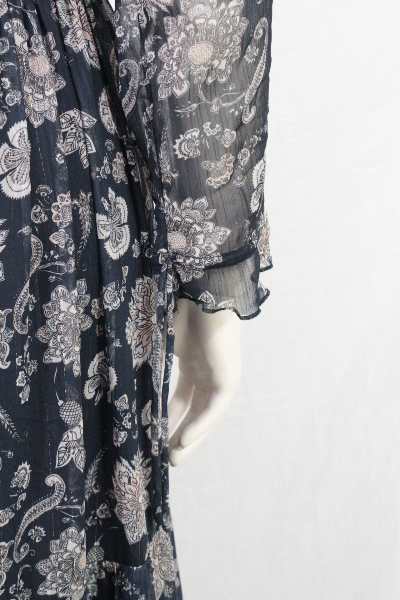 Robe longue Cortefiel bohème fleurie voile bleu marine T36/S NWT 6
