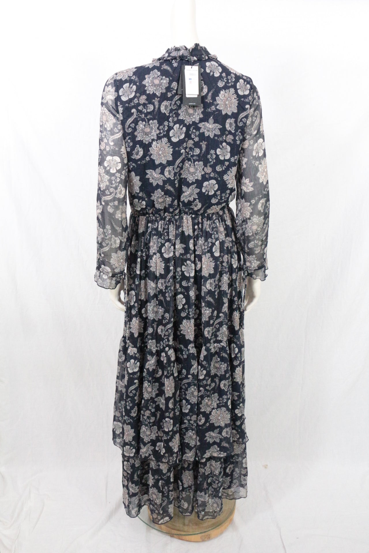Robe longue Cortefiel bohème fleurie voile bleu marine T36/S NWT 8