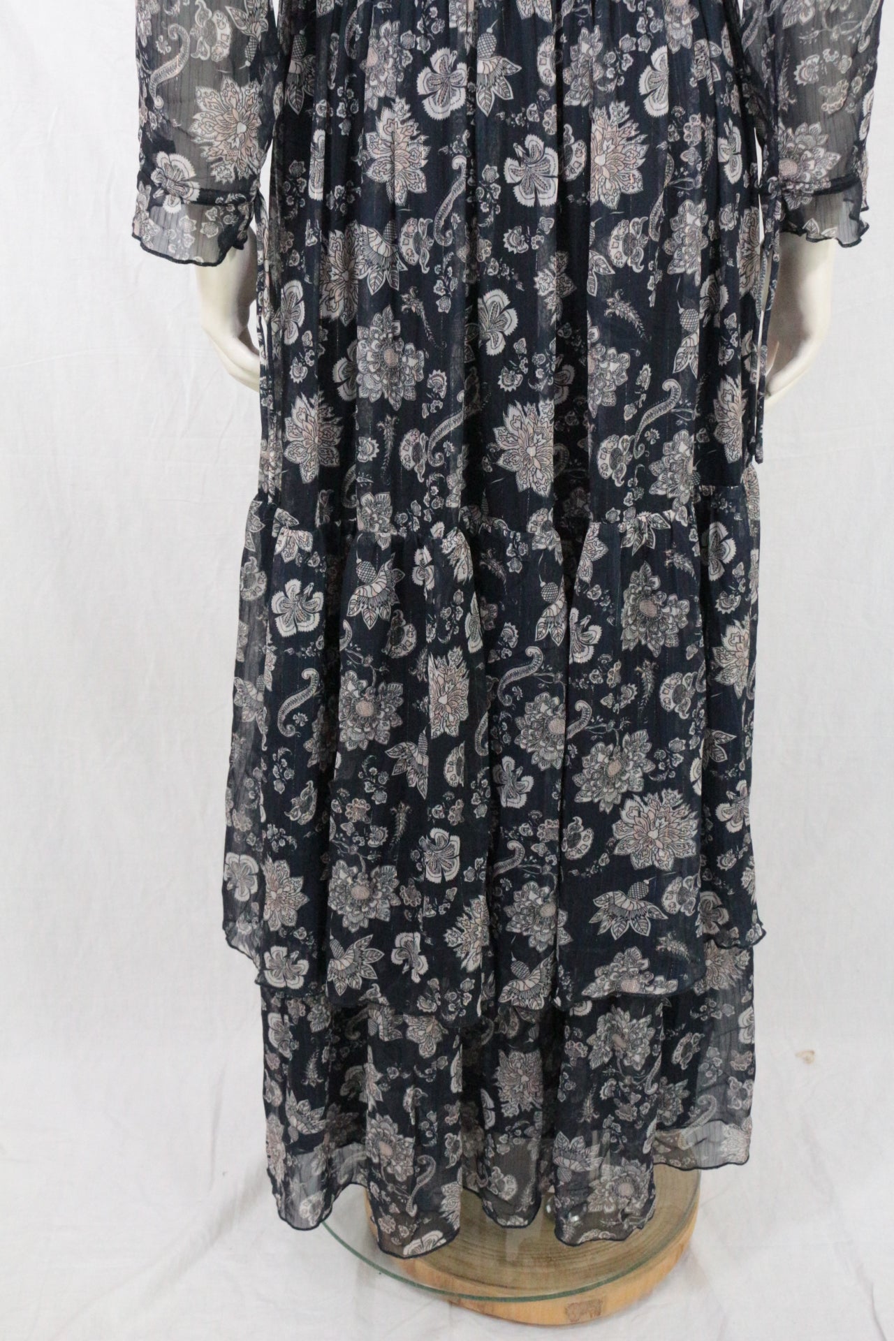 Robe longue Cortefiel bohème fleurie voile bleu marine T36/S NWT 9