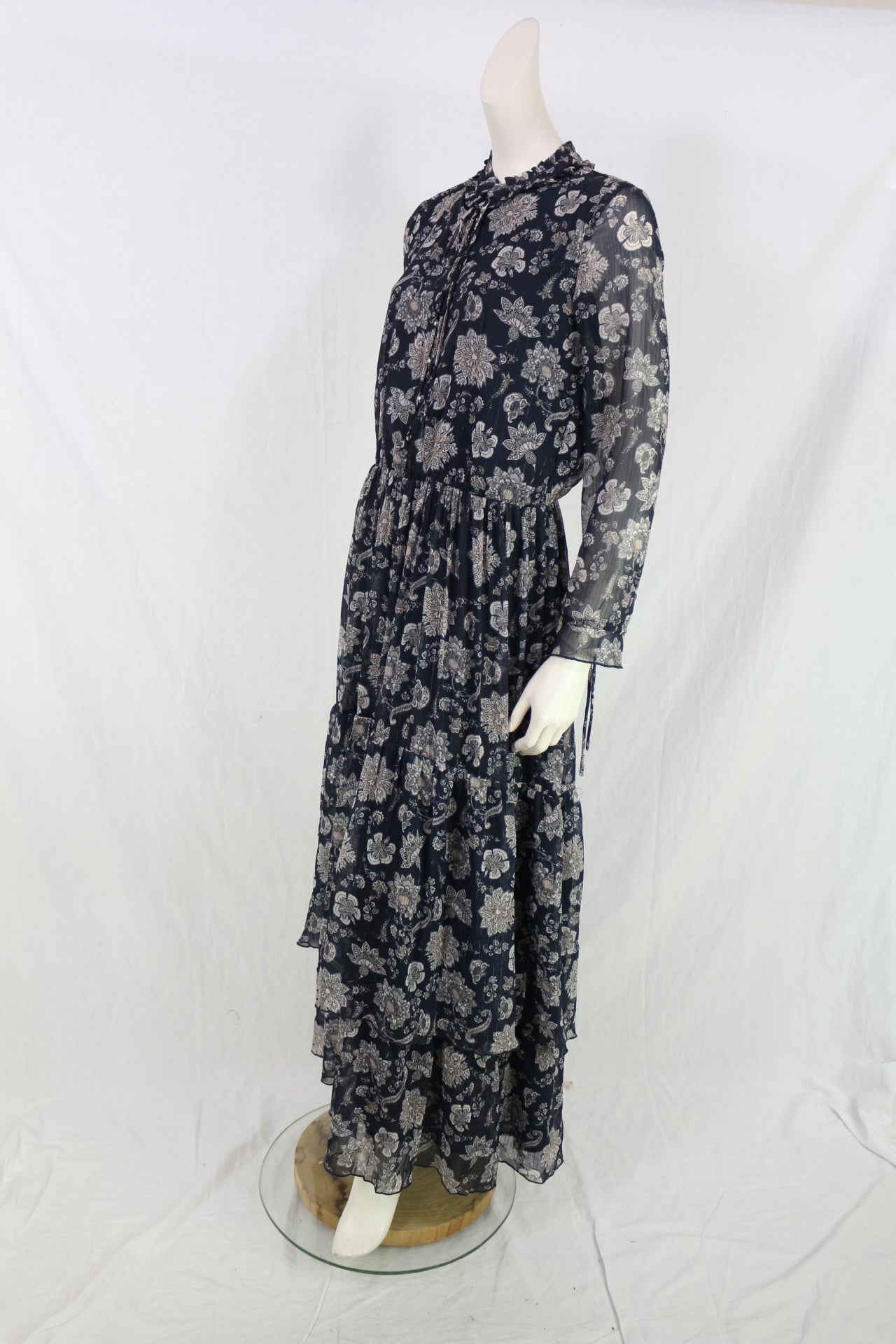 Robe longue Cortefiel bohème fleurie voile bleu marine T36/S NWT 10