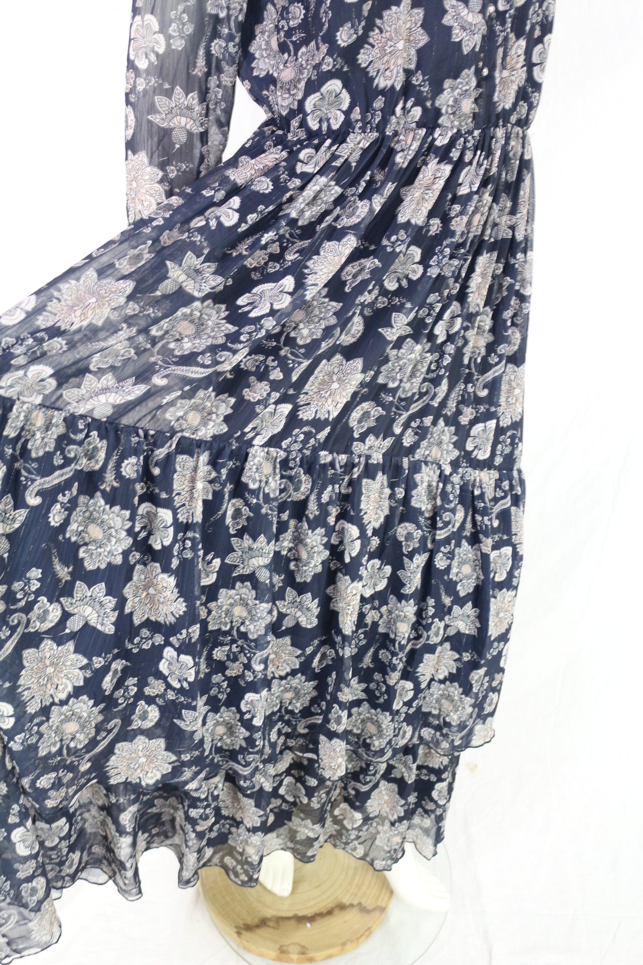 Robe longue Cortefiel bohème fleurie voile bleu marine T36/S NWT 11