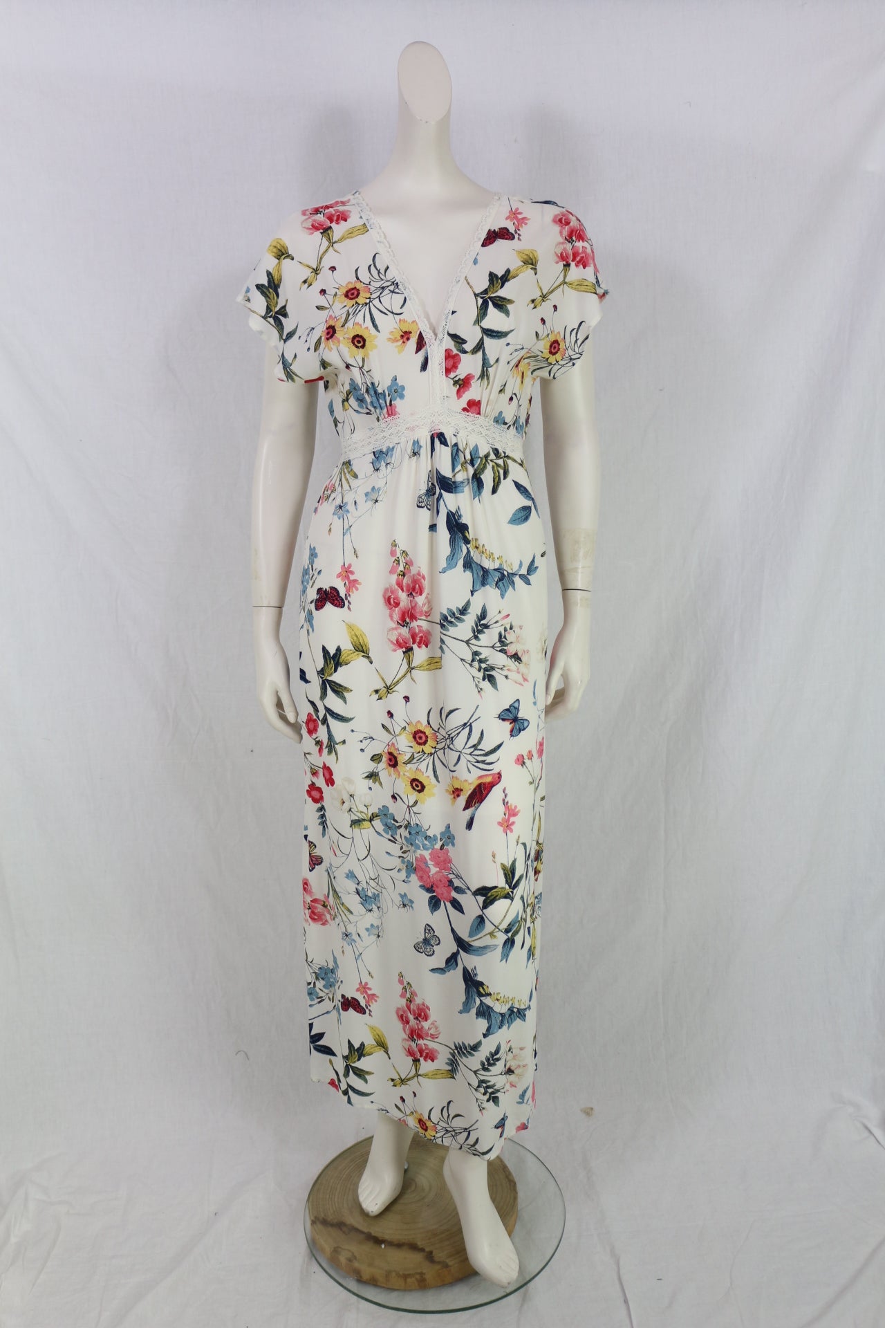 Robe longue Springfield fleurie écrue viscose femme taille 38