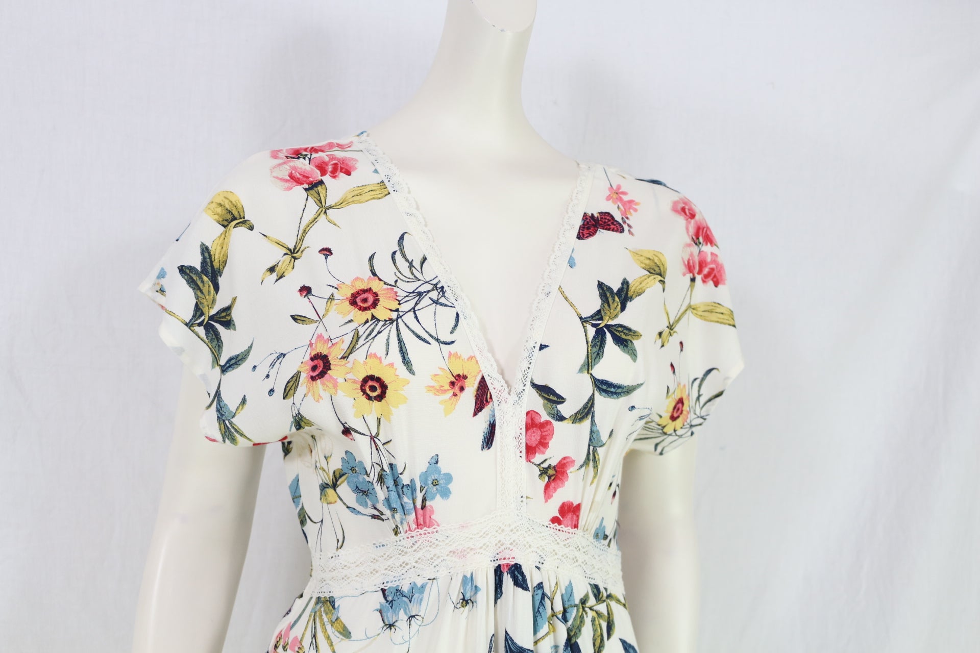 Robe longue Springfield fleurie écrue viscose femme taille 38 3