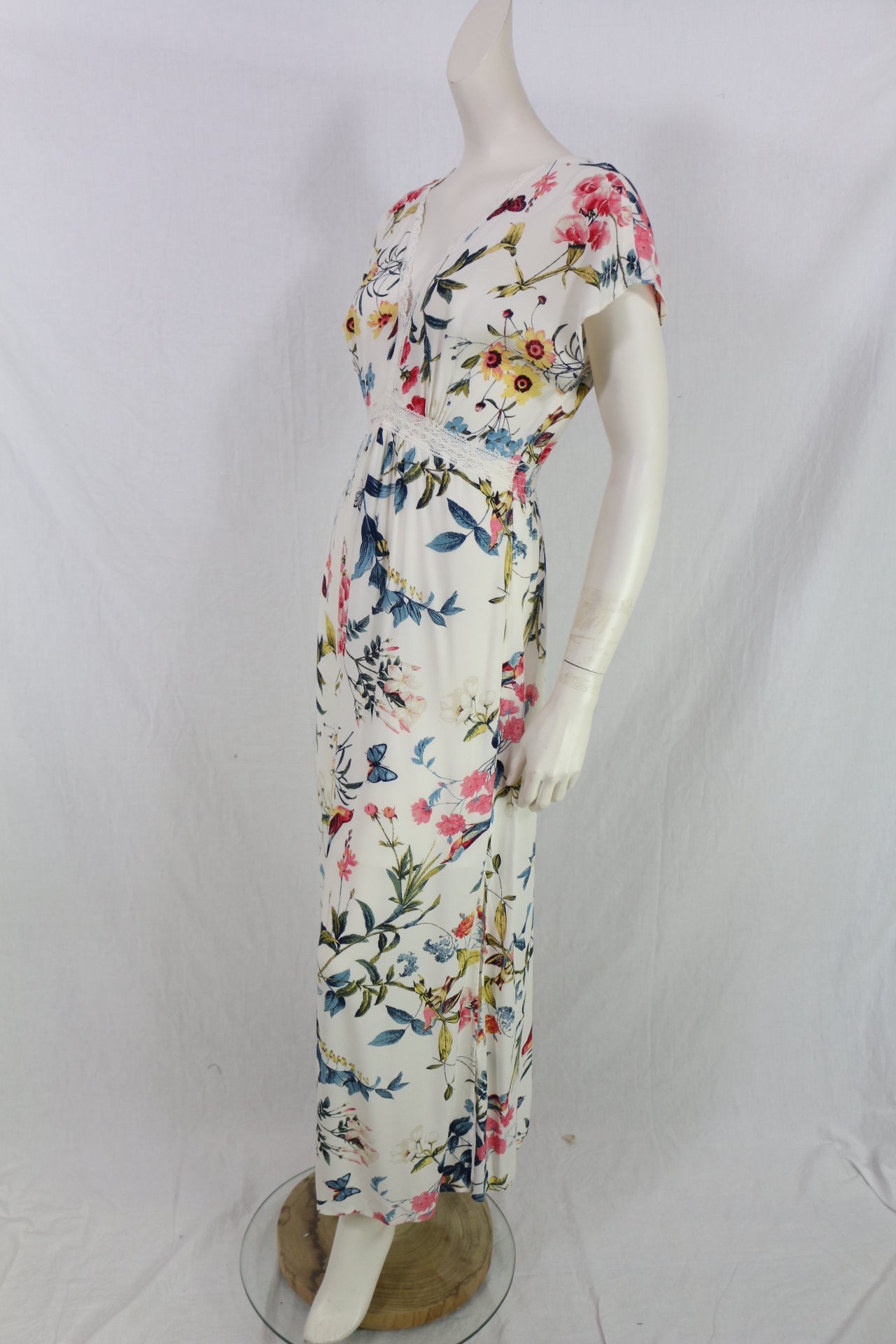 Robe longue Springfield fleurie écrue viscose femme taille 38 7