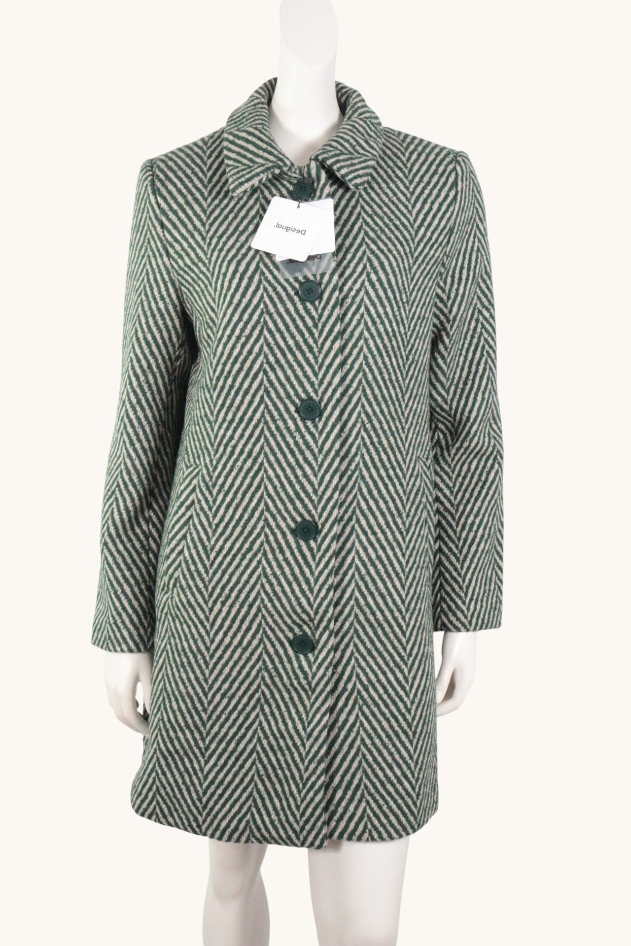 Desigual Manteau mi-long Laine, Polyester Vert, Beige   Neuf 3