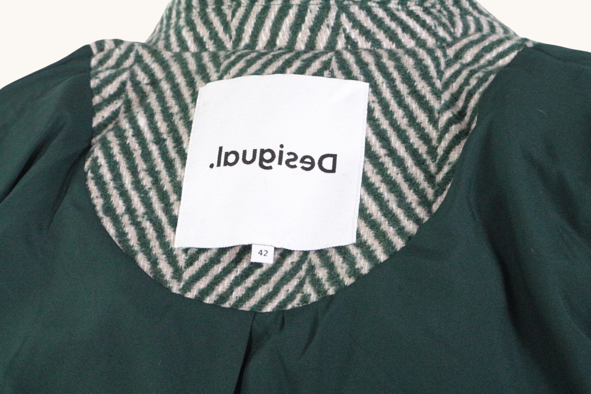 Desigual Manteau mi-long Laine, Polyester Vert, Beige   Neuf 10