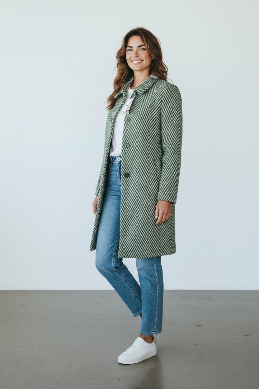 Desigual Manteau mi-long Laine, Polyester Vert, Beige   Neuf