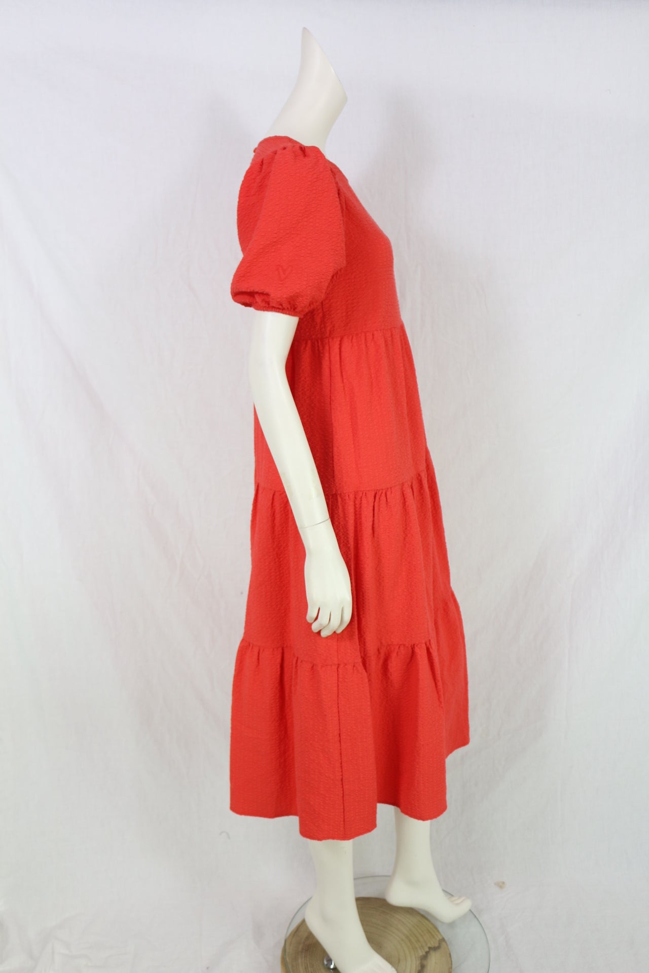 Robe midi Desigual corail texturée manches bouffantes femme taille S neuve avec étiquette 3