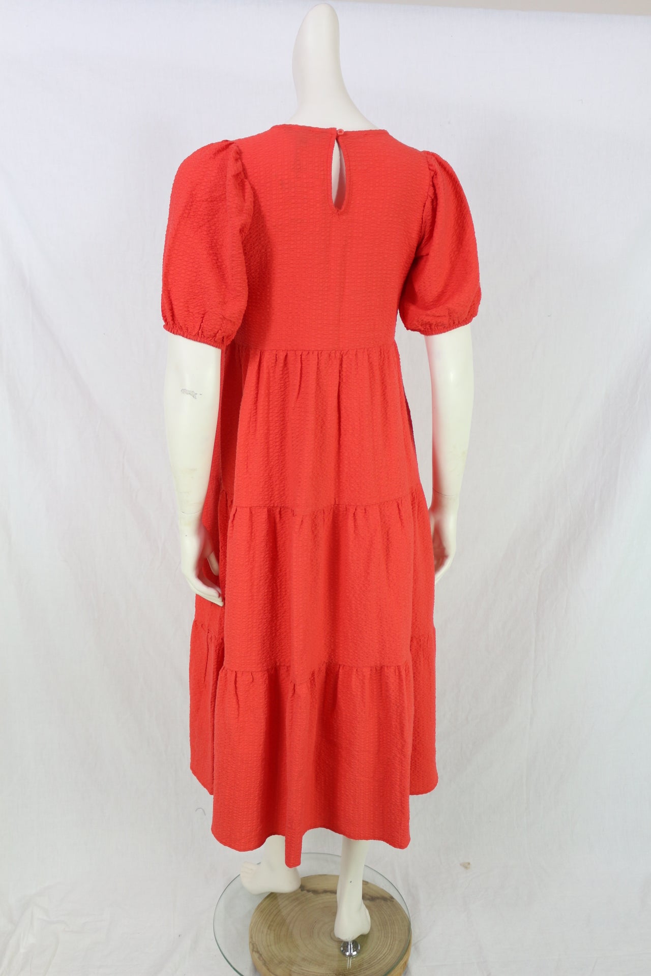 Robe midi Desigual corail texturée manches bouffantes femme taille S neuve avec étiquette 4