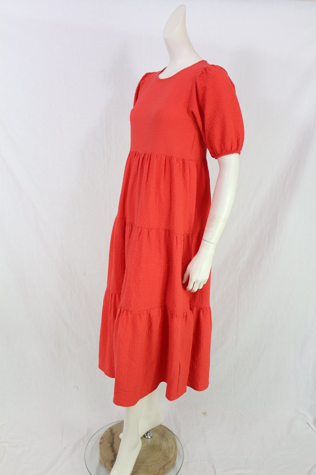 Robe midi Desigual corail texturée manches bouffantes femme taille S neuve avec étiquette 5