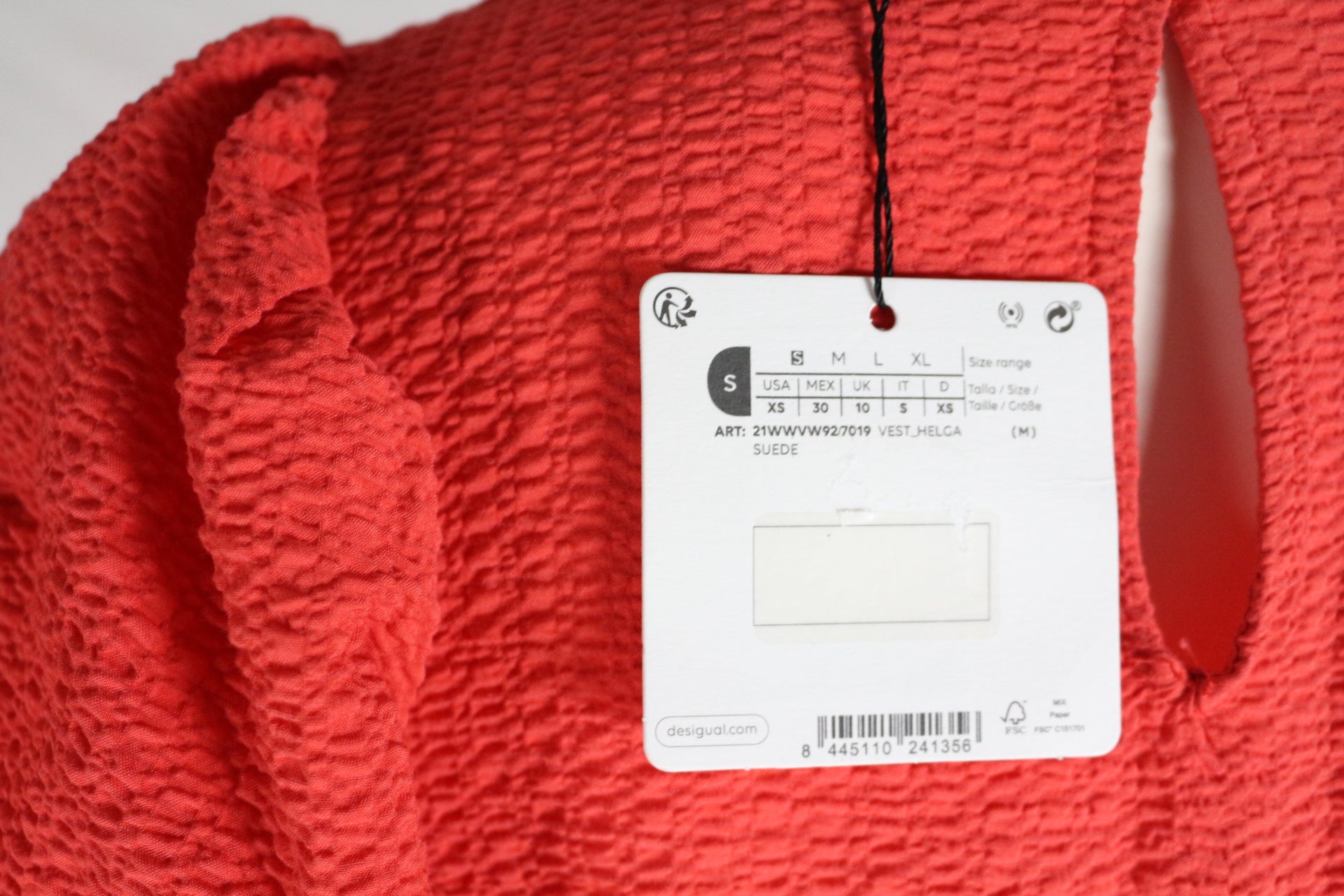 Robe midi Desigual corail texturée manches bouffantes femme taille S neuve avec étiquette 7