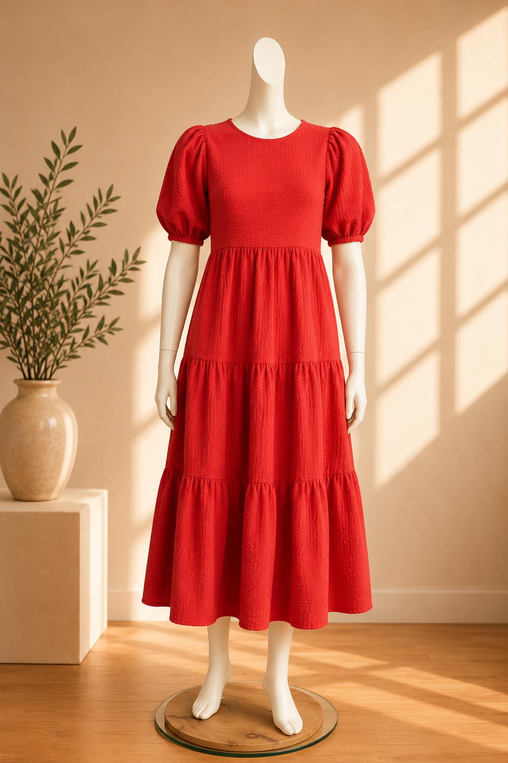 Robe midi Desigual corail texturée manches bouffantes femme taille S neuve avec étiquette