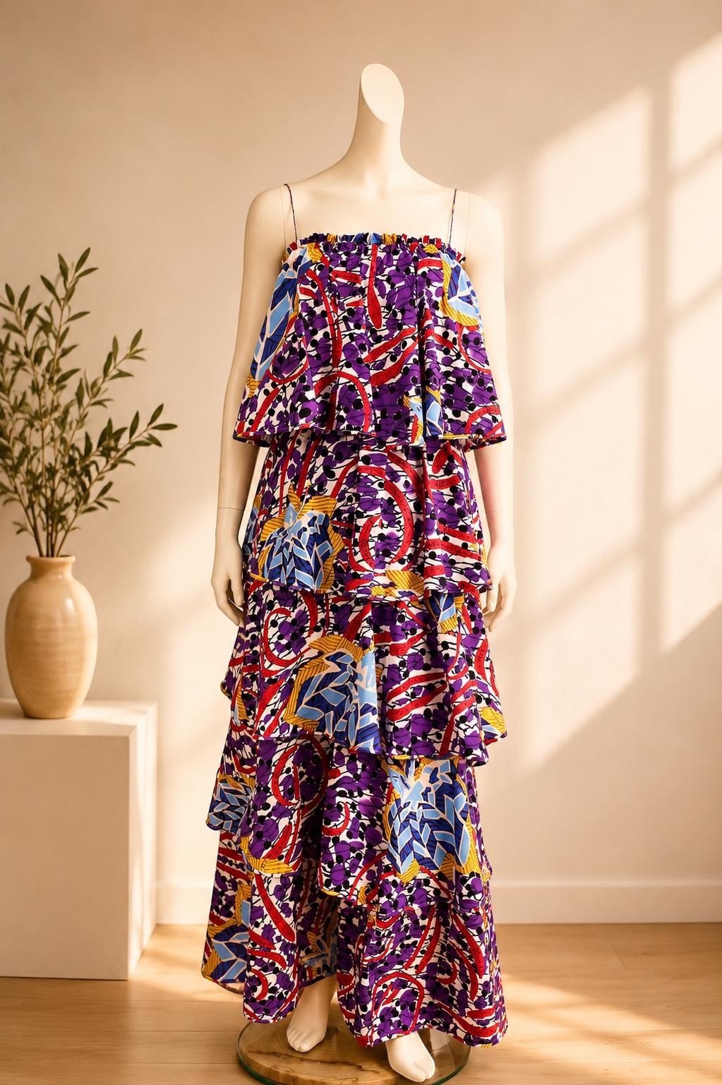 Robe longue Desigual x Stella Jean imprimé graphique volanté femme