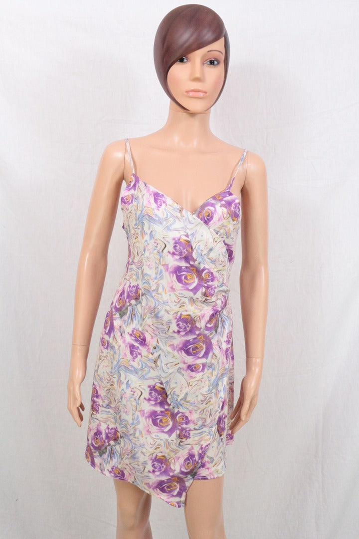 Robe portefeuille polyester violet fleurs 36 7