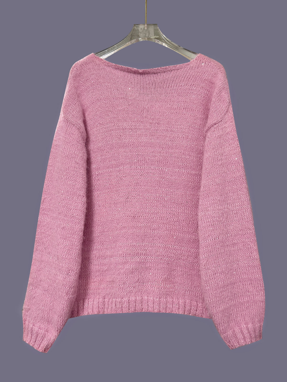 Pull col V maille lurex manches longues femme rose – photo 10 – Frippin'Dealz