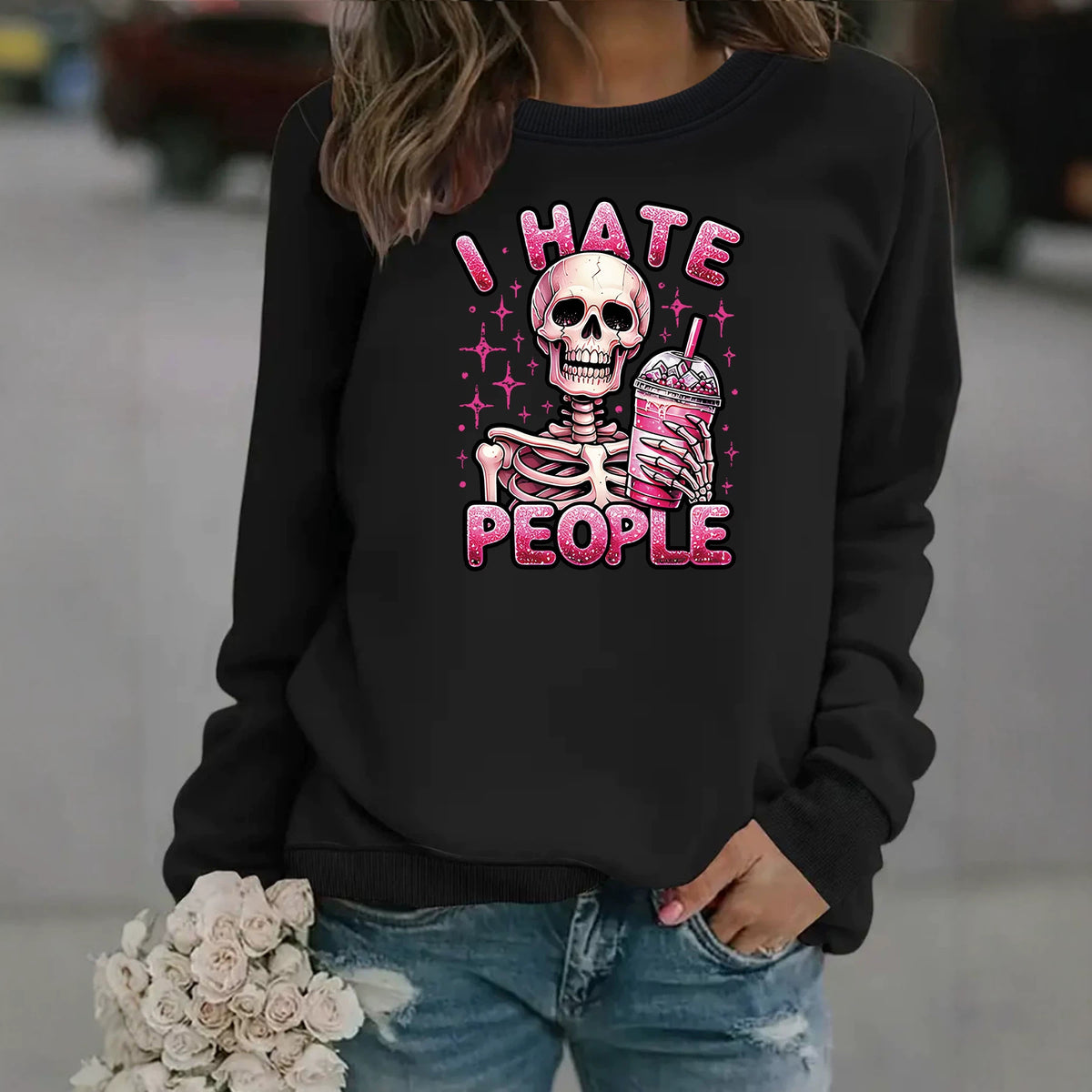 Sweat ample sans capuche à col rond, imprimé transfert thermique, manches lanternes, pour femme, 7 coloris 6