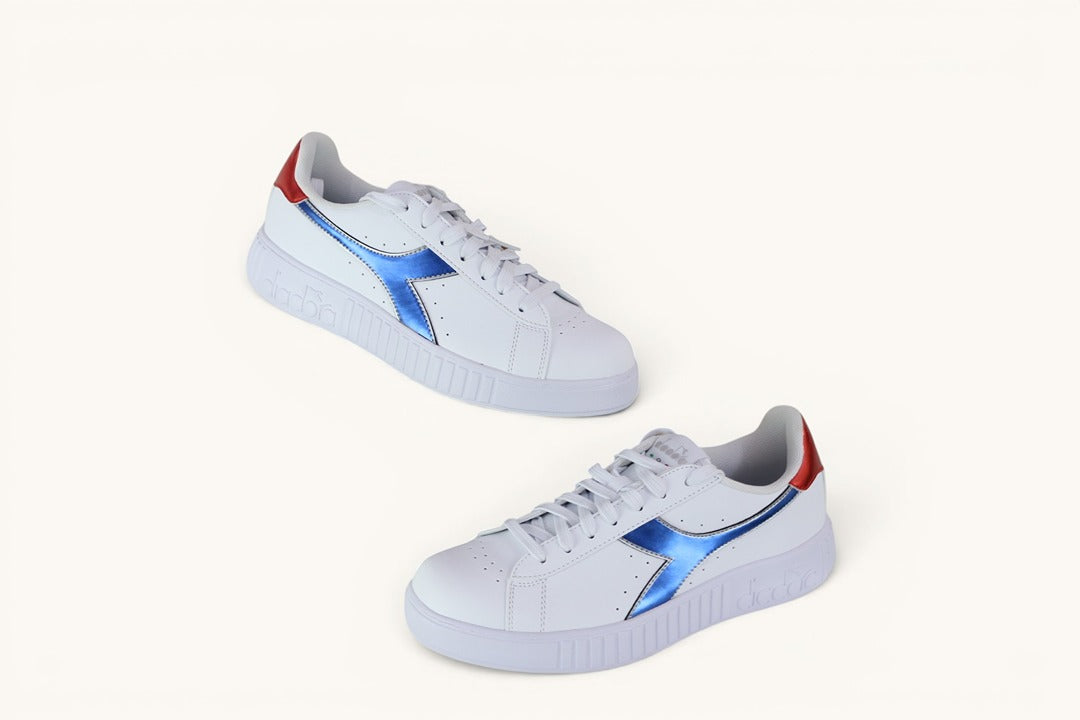 Baskets Diadora Step P Lipstick cuir blanc bleu rouge 39 4