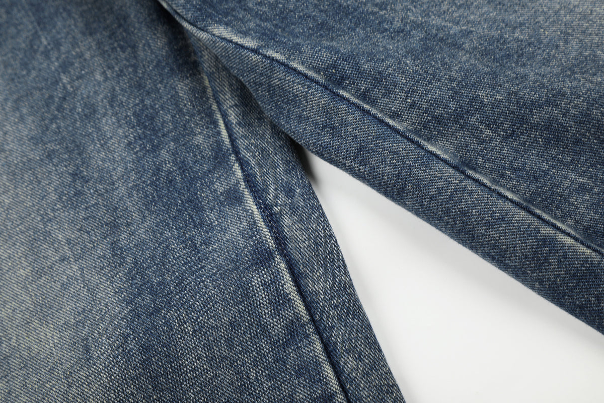 Jean unisexe doublé polaire, patchwork à carreaux, broderie lettres et jambes larges 18