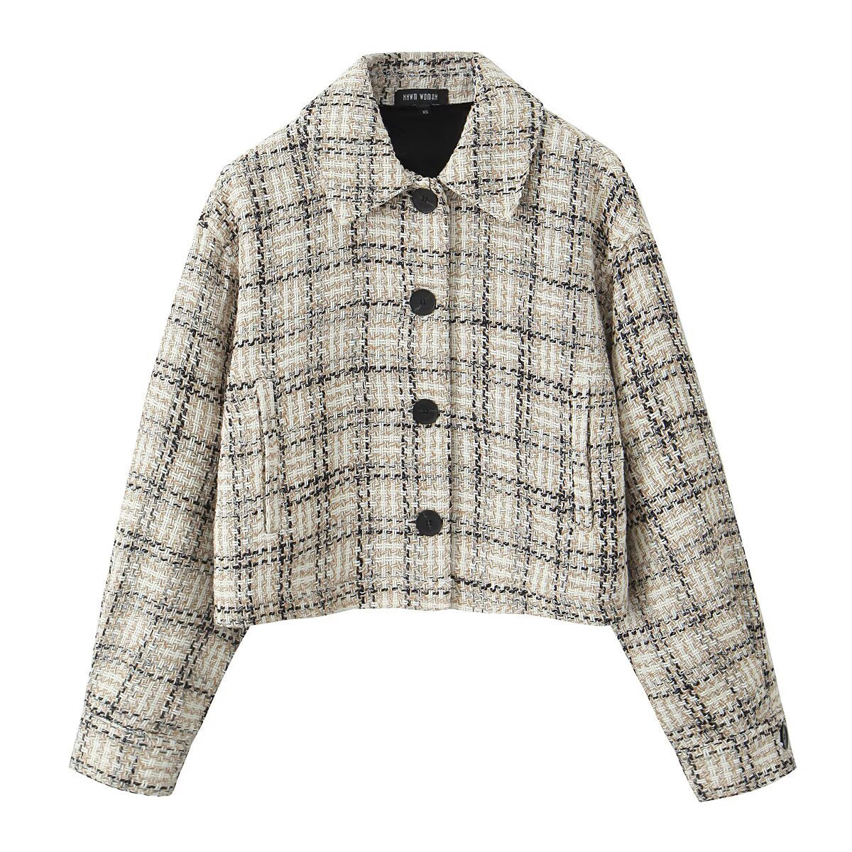 Veste rétro à carreaux, col rabattu et fermeture à un bouton 4