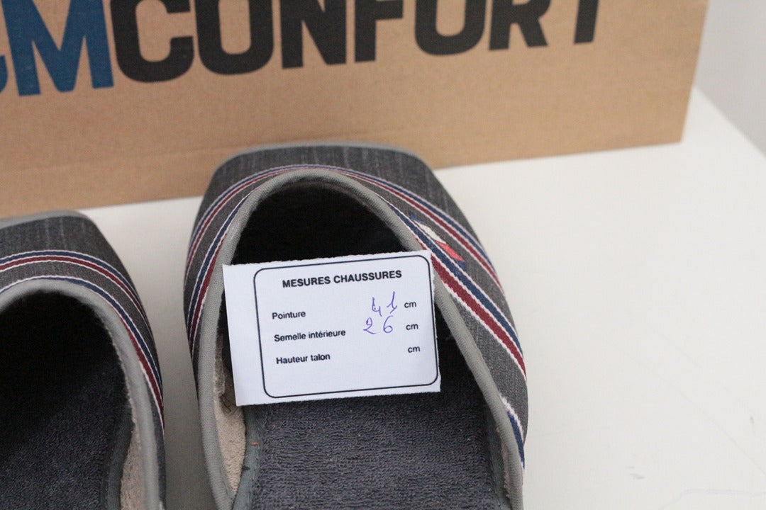 Chaussons Cm Confort gris rayé ouvert taille 41 neuf 8