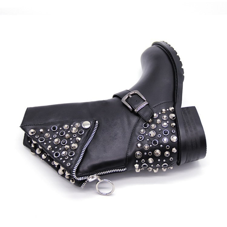 Bottes punk à rivets en simili cuir, noir 4
